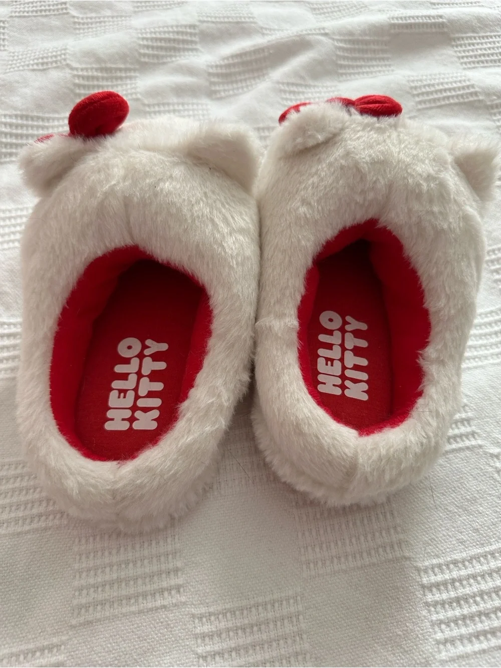 Hello Kitty White & Red Plush Kids Slippers